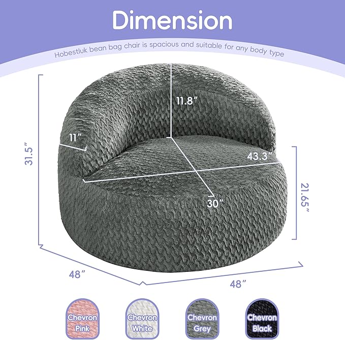 Hobestluk Bean Bag Chair Giant Bean Bag Chairs for Adults Big Bean Bag Chair with Memory Foam Filler Adults Large Beanbag with Faux Fur Cover for Bedroom (Chevron Grey,Oversize)