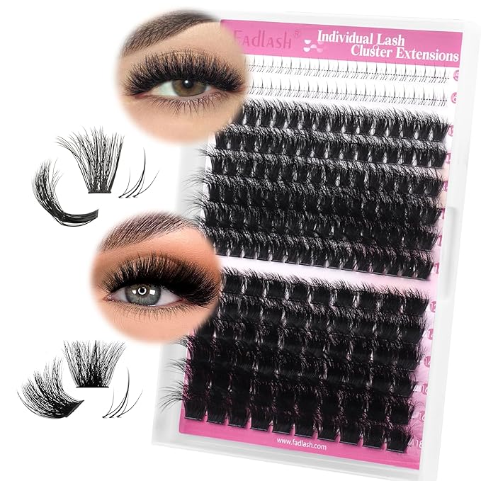 FADLASH Cluster Eyelash Extensions with Bottom Lash Clusters 100D 200D Individual Lashes 12-18mm Eyelash Clusters Fluffy DIY Lash Extensions 3D Effect (100D+200D-12-18mm)