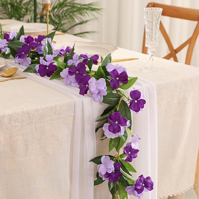 Floweroyal 4 Pack Artificial Flower Garlands 15.8FT Fake Impatiens Vines Silk Flowers Hanging Impatien Ivy for Wedding Arch Party Home Garden Wall Decor (Purple)