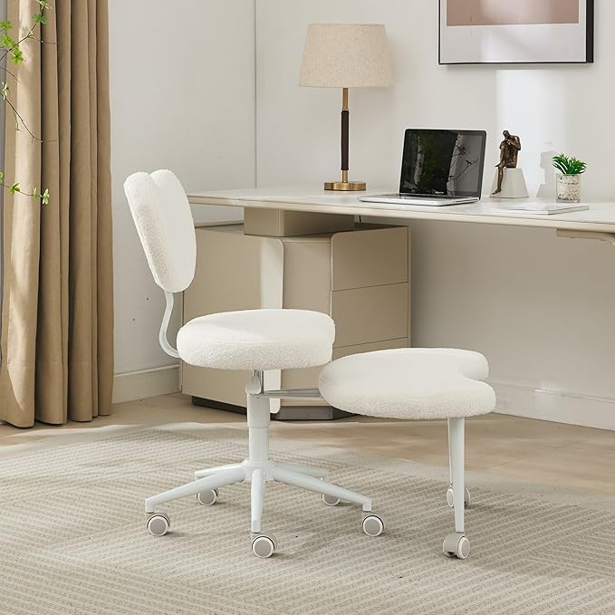 Cross Legged Office Chair for Adults, Criss Cross Office Chair with Wheels, Adjustable Meditation Chair with Lumbar Support, ADHD Desk Chair for Home Office, Ivory