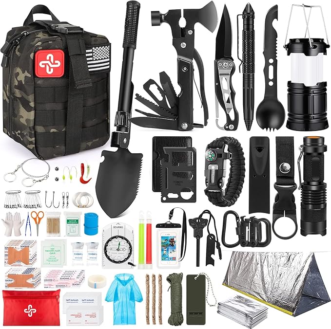 Survival Kit, 250Pcs Survival Gear First Aid Kit with Molle System Compatible Bag and Emergency Tent, Emergency Kit for Ea...