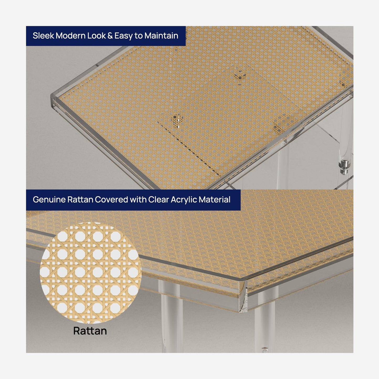 HMYHUM 3-Tier Acrylic Rattan Side Table for Small Spaces, Clear C Shaped End Table for Couch, Living Room, Bedroom, 15.5''L x 11.6''W x 25''H, Modern