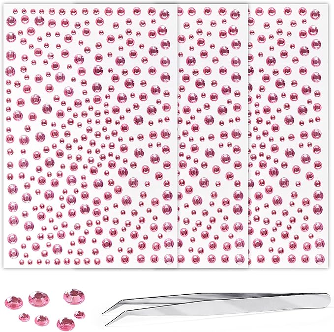 Self Adhesive Face Gems and Pearls for Makeup, Festival Jewels, Hair Gems, Rhinestone Stickers for Face, Eye, Makeup, Nail, Body, Crafts 3/4/5/6 mm 975Pcs (05.gem_Pink)
