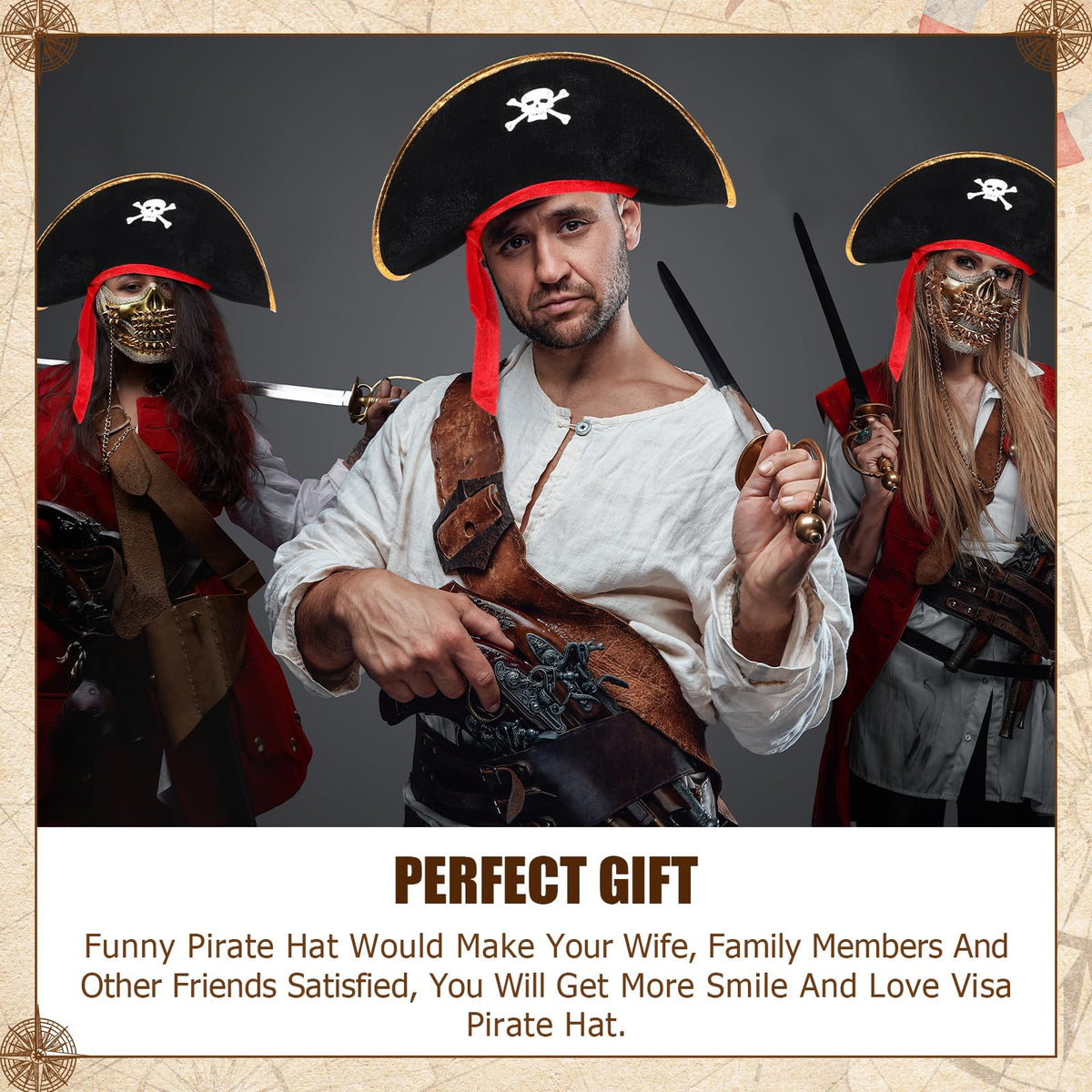 Hsei 8 Pcs Pirate Hat Skull Print Captain Costume Caps Party Accessories Hats for Halloween Cosplay Caribbean Nautical Themed