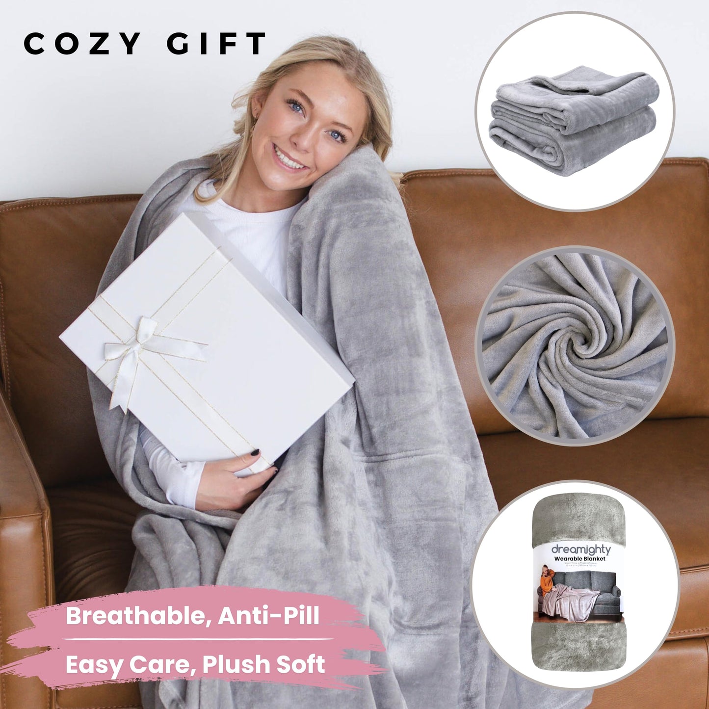 Super Blanky Wearable Blankets for Women, Adult Wearable Blanket Men, Dorm Room Essentials for Girls, Girlfriend Gifts for Women, Girlfriend Birthday Gifts for her, Chemotherapy Must Haves, Light Gray