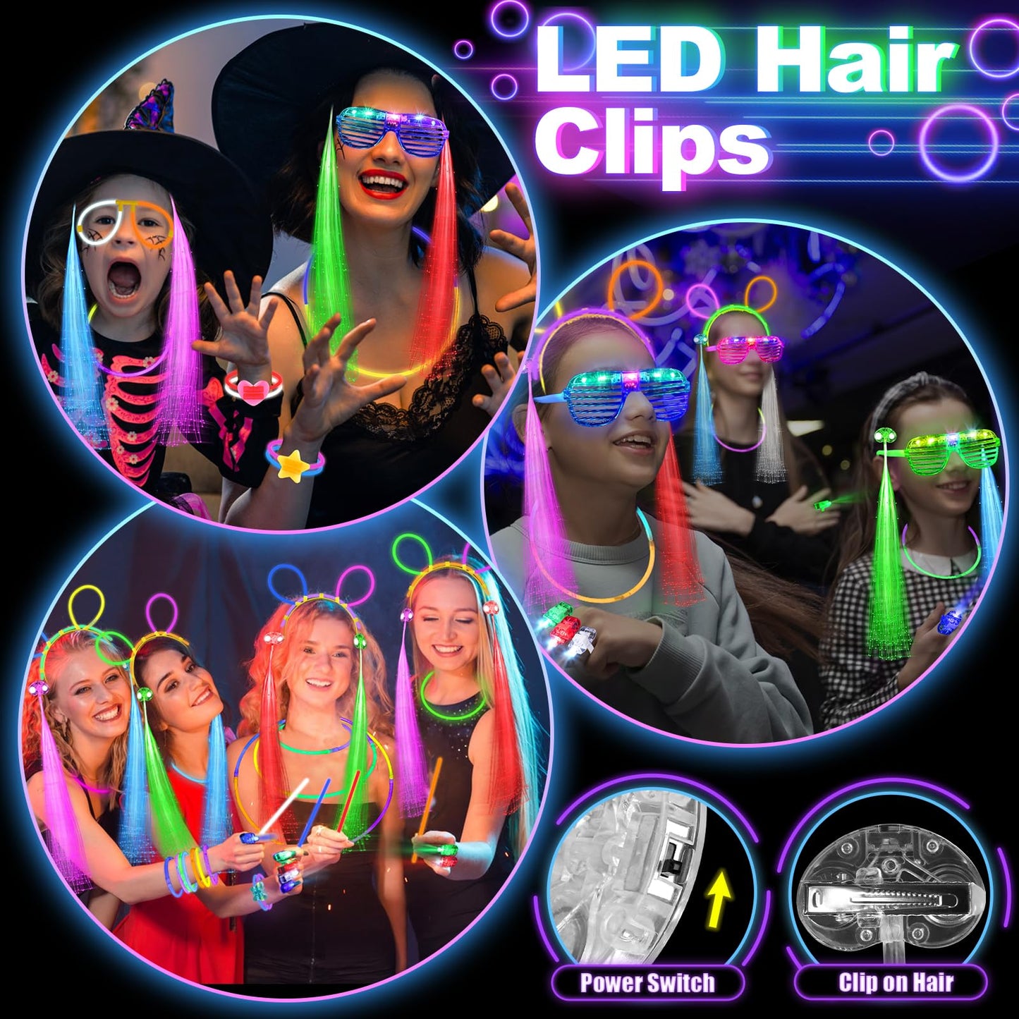 Glow in the Dark Party Supplies for Kids Adults, 128PCS Light Up Party Favors with LED Glasses, LED Hair Clips,Finger Lights, Rings, Glow Sticks, Neon Bracelets Headbands Molds for Halloween Raves