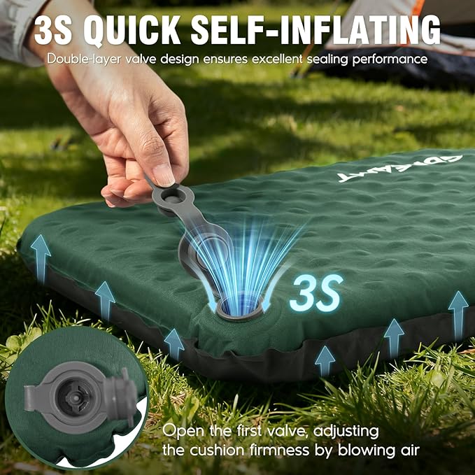 GDREAMT Inflatable Seat Cushion, Self-Inflating Memory Foam Stadium Seats Cushion Lightweight & Compact Chair Sitting Pad Airplane Cushion for Long Flight Travel Outdoor Camping Car Bleachers Office