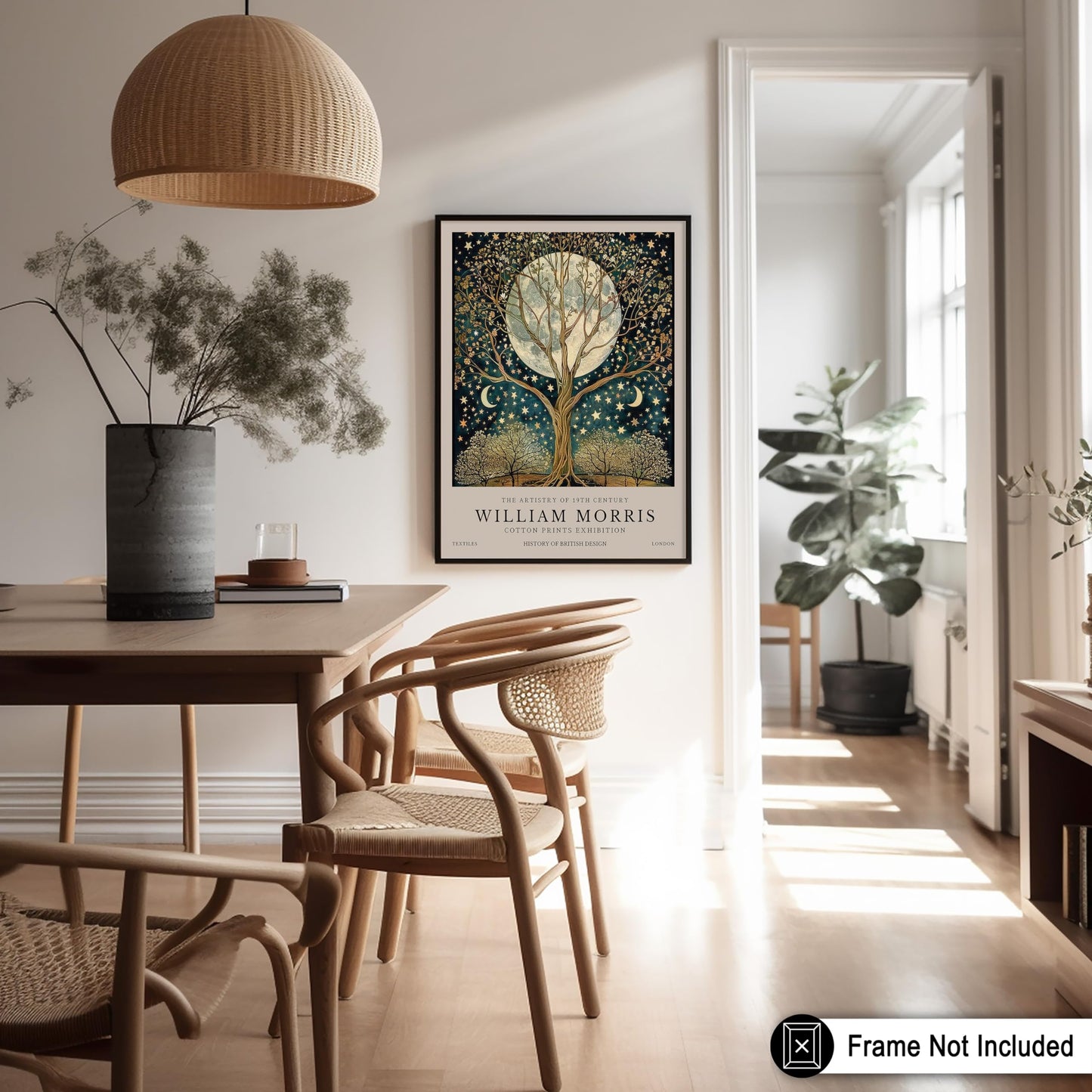 Monem Art William Morris Poster - Tree of Life Print - Moon Art - Stars Art - Flower Art - Botanical Art - Exhibition Art - Textile Art - Floral Art - Great Bedroom Decor - 8x10 UNFRAMED Wall Art