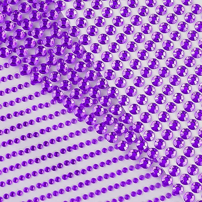 3090PCS Face Gems Eye Jewels Rhinestones Crystals Stickers 3/4/5/6mm with Dark Purple Rhinestones Stickers for Body, Stick on Jewels Makeup Glue for Face Eye Hair Nails Make up and Craft Decor
