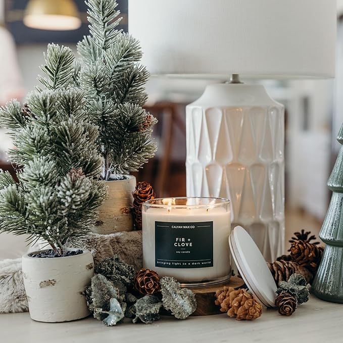 Calyan Wax Co. Holiday 3 Wick Scented Candle Gift Set - 4 Luxury Winter Scented Candles - 43 Hour Burn - 3 Wick Non Toxic Soy Wax Candles - Long Lasting Large Glass Jar Candle for Home - 14.9oz