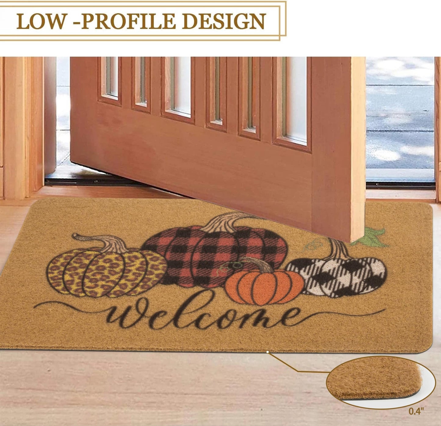 CXQRR Hello Pumpkin Welcome Coir Door Mat - Halloween Pumpkin Outdoor Indoor Entrance Door Mat Non Slip Rubber Backing for Fall Holiday 17 * 30Inch