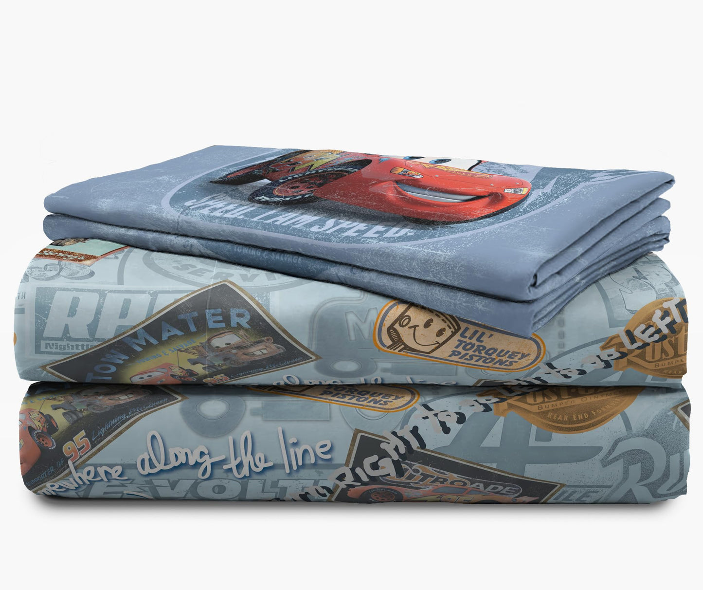 Jay Franco Disney/Pixar Cars Tune Up Blue/Gray 4 Piece Full Sheet Set with Lightning McQueen & Mater (Official Disney/Pixar Product)