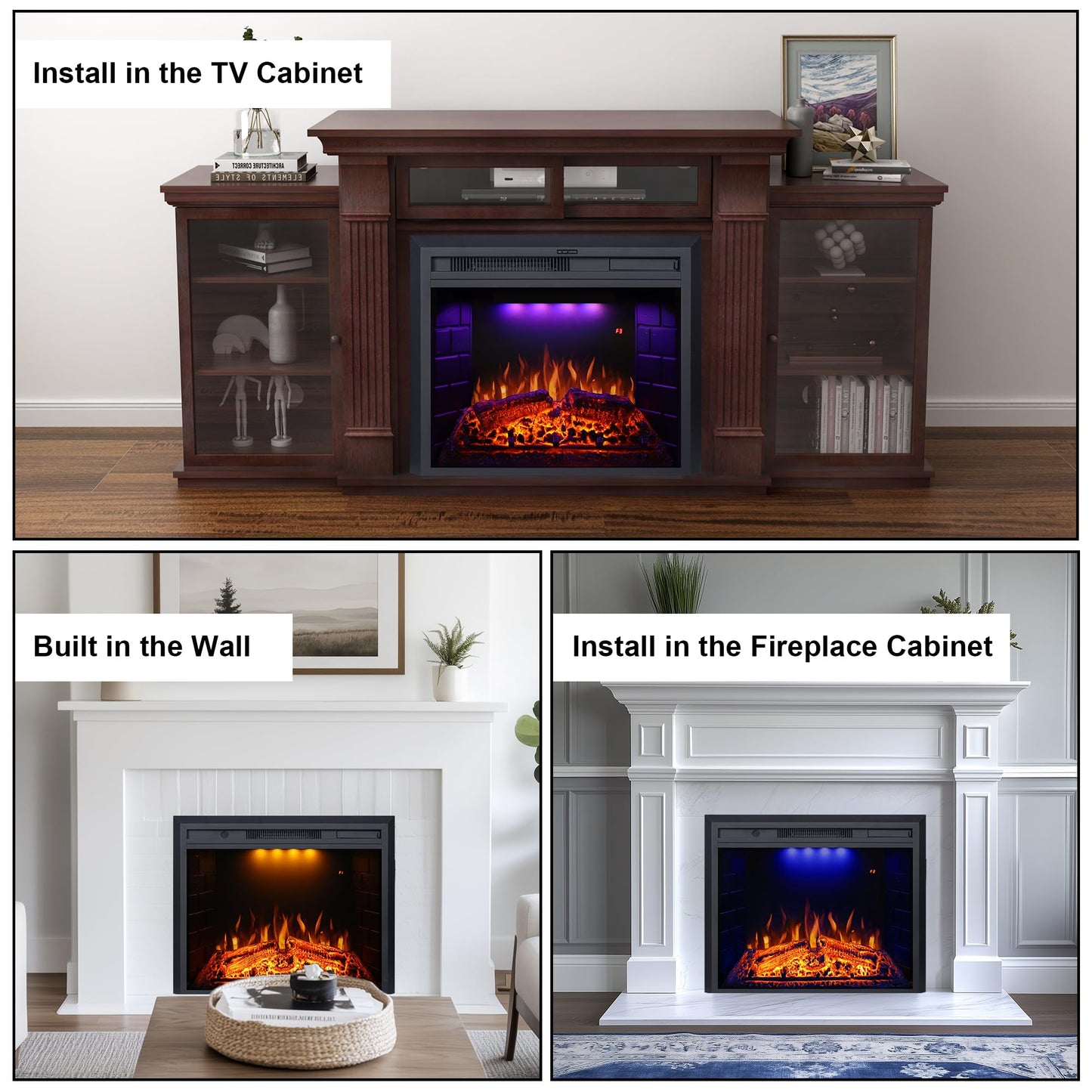 Valuxhome Electric Fireplace, 40 Inches Fireplace Insert, Electric Heater with Overheating Protection, Fire Crackling Sound, Remote Control, 750/1500W, Black, 40" L27 H