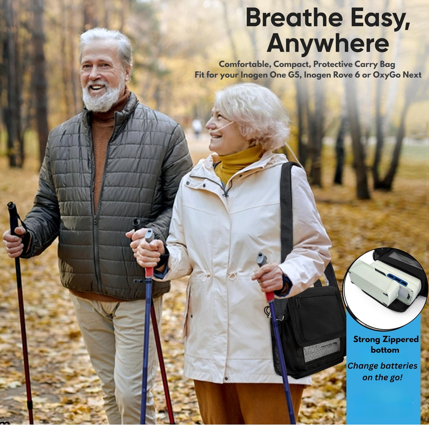 O2TOTES USA Lightweight Carry Bag for Inogen One G5 & Rove 6 - 15 oz Breathable Mesh, Multiple Pockets & Zippered Bottom for Easy Battery Access