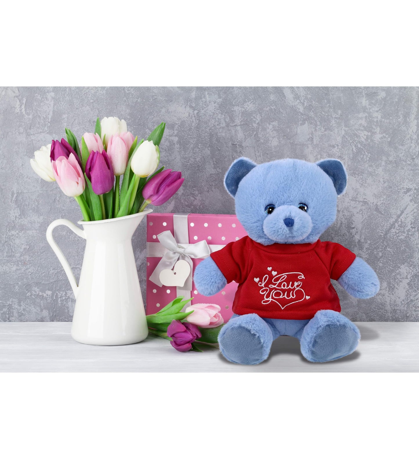 DolliBu I Love You Super Soft Baby Blue Bear Plush- Cute Stuffed Blue Bear Animal with Red Shirt for Valentine, Anniversary, Romantic Date, Boyfriend, or Girlfriend Gift - 8 inches