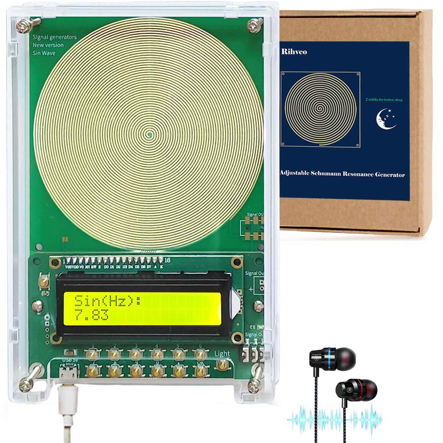 7.83Hz Schumann Resonance Generator, Adjustable Sine Wave Frequency Generator for Healing (0.01Hz-299999Hz) with Acrylic Case, USB Powered Signal Generator for Relaxation, Stress Relief & Better Sleep