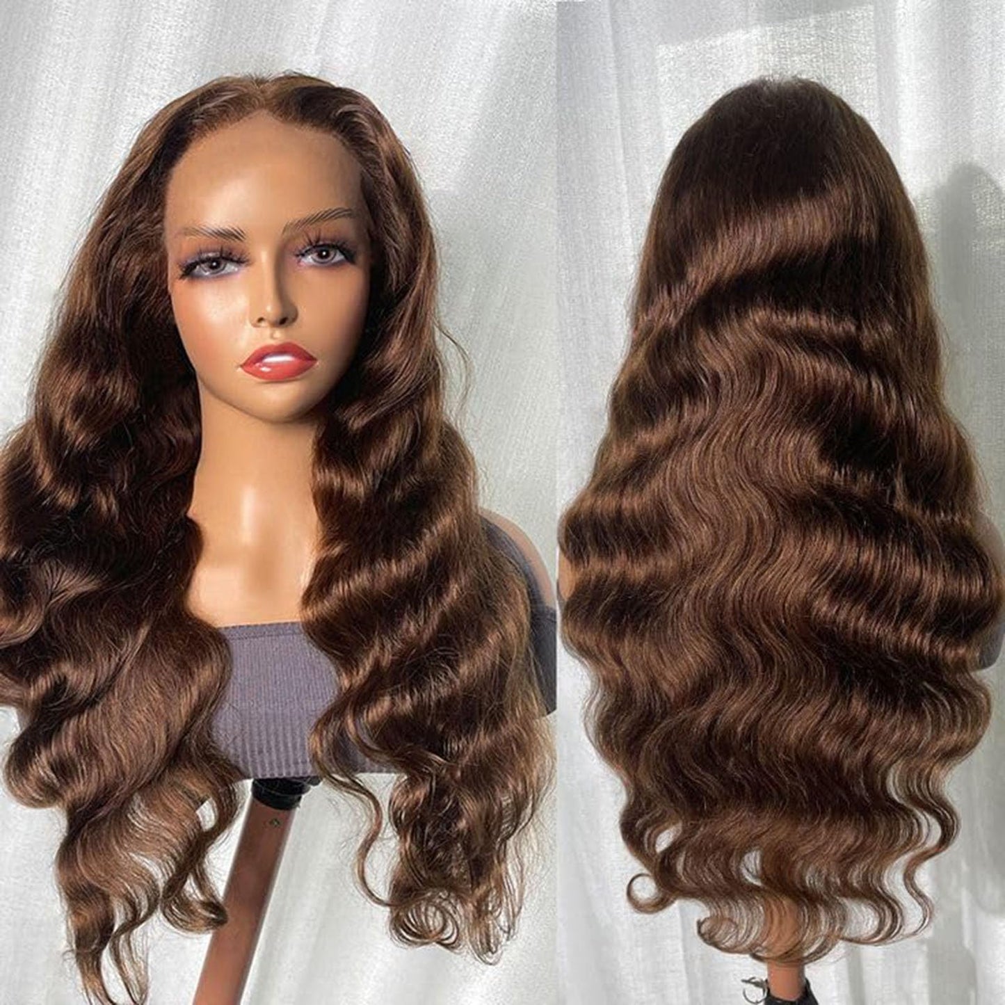 Luxvogue Chocolate Body Wave Human Hair Wig Lace Frontal T Body Wave Human Hair Wig Pre Plucked Pre Cut Lace Frontal Closure Glu