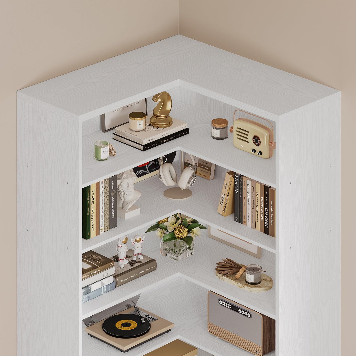IRONCK 81" Corner Bookshelf with Door, 6 Tiers Large Bookshelves with Storage Rack, Tall Bookcase for Living Room Home Office, White