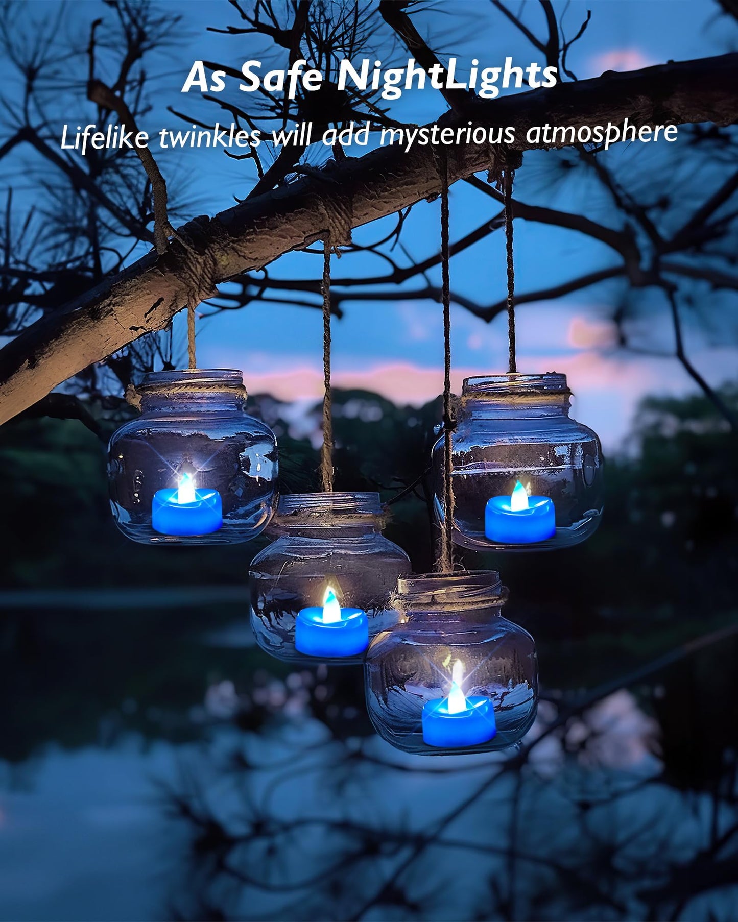 merrynights Flameless Candles, 12 Pack Tea Lights Candle Battery Operated, LED Tealight Votives, Realistic Tea Lights for Halloween Christmas Party Decor -D 1.5” x H 1.25” -Blue Light