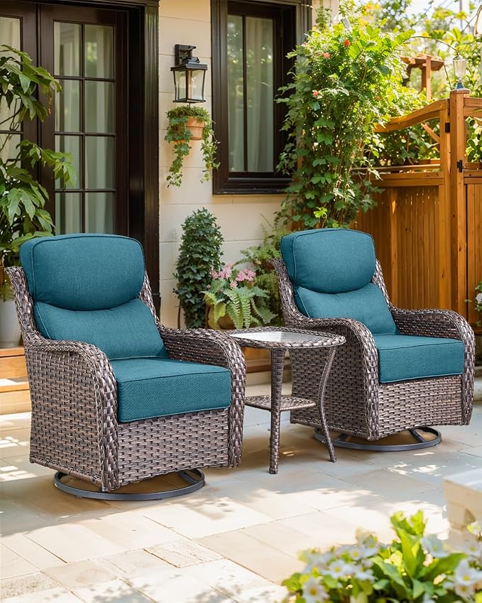 ACTREST Luxury 24x24x6 Inch Smile Outdoor Seat Cushions Set of 2 - Superior Comfortable Water-Repellent Patio Chair Cushion for Porch Rattan Dining Glider Loveseat Sectional Sofa - Peacock Blue