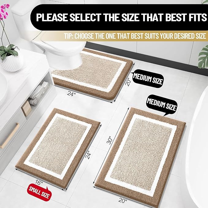 OLANLY Bathroom Rugs 36x24, Extra Soft and Absorbent Microfiber Bath Mat, Non-Slip, Machine Washable, Quick Dry Shaggy Bath Carpet, Suitable for Bathroom Floor, Tub, Shower (Large, Tan)