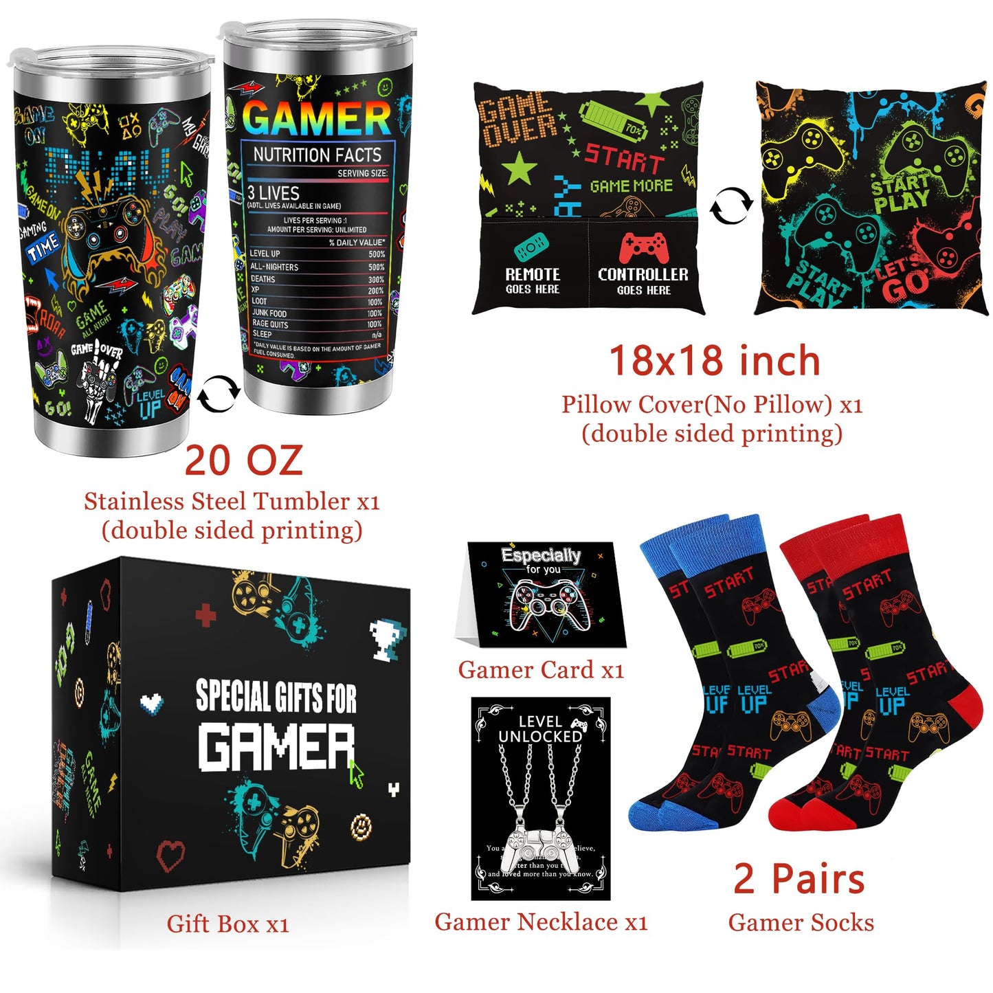 Gamer Gifts for Men Boys Boyfriend Dad Brother, Gamer Birthday Gifts for Kids Teen Boys Girls, Gaming Accessories for Room, Gaming Stuff, Gamer Presnt for Christmas - Gamer Gift Set Box