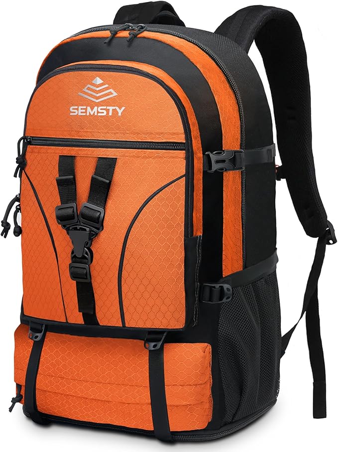SEMSTY 40L/50L Expandable Hiking Backpack for Men and Women, Travel Camping Backpack Flight Approved