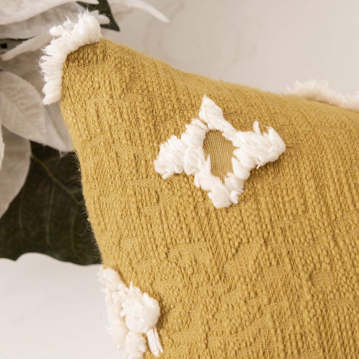 MIULEE Set of 2 Decorative Throw Pillow Covers Rhombic Jacquard Pillowcase Fall Soft Square Cushion Case for Couch Sofa Bed Bedroom Living Room, 20x20 Inch, Yellow