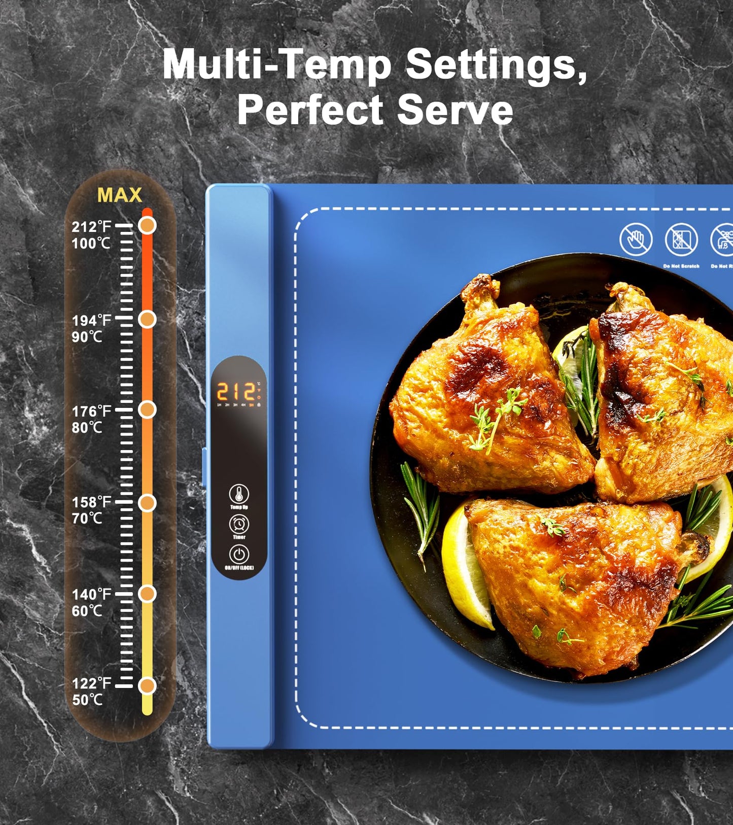 Warming Mat for Food, Electric Silicone Warming Tray for Buffet Party, 6 Temperature Settings, 5H Timer, Safety Lock, Foldable Plateful Food Warmer Mat for Countertop, Kitchen, Family