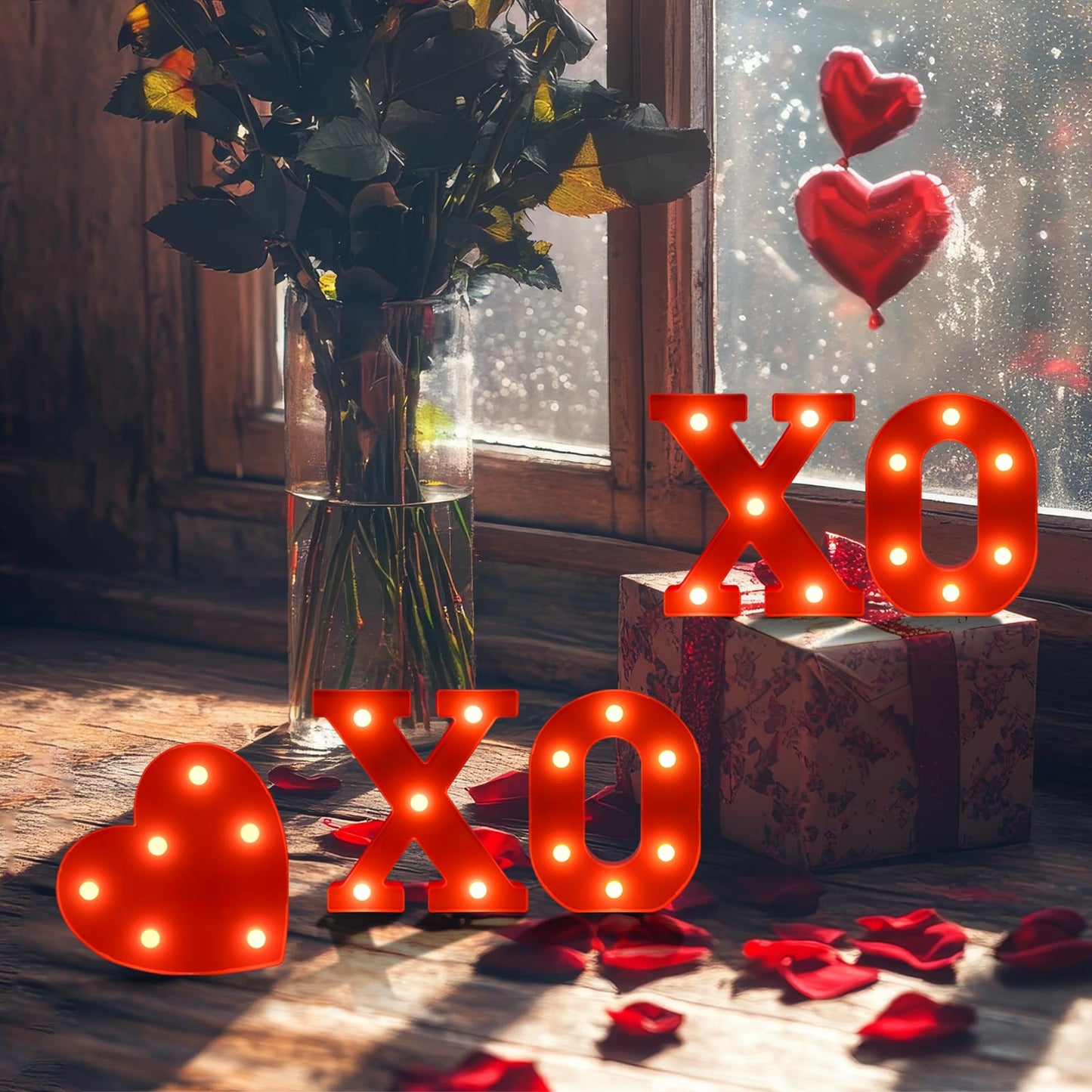 EDYCON 5Packs Valentine's Day Letter Lights Sign Table Decorations LED Light up Letters Battery Powered Letter for Home Party Bedroom Tabletop Fireplace Indoor Decor(XOXO Heart)