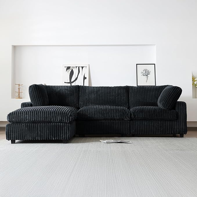 WJShome Cloud Couch Modular Sectional Sofa,118" Oversized L Shaped Sofa with Ottoman,Plush 4 Seater Comfy Couch with Chaise Convertible Couches for Living Room,Covers Washable&Replaceable (Black)
