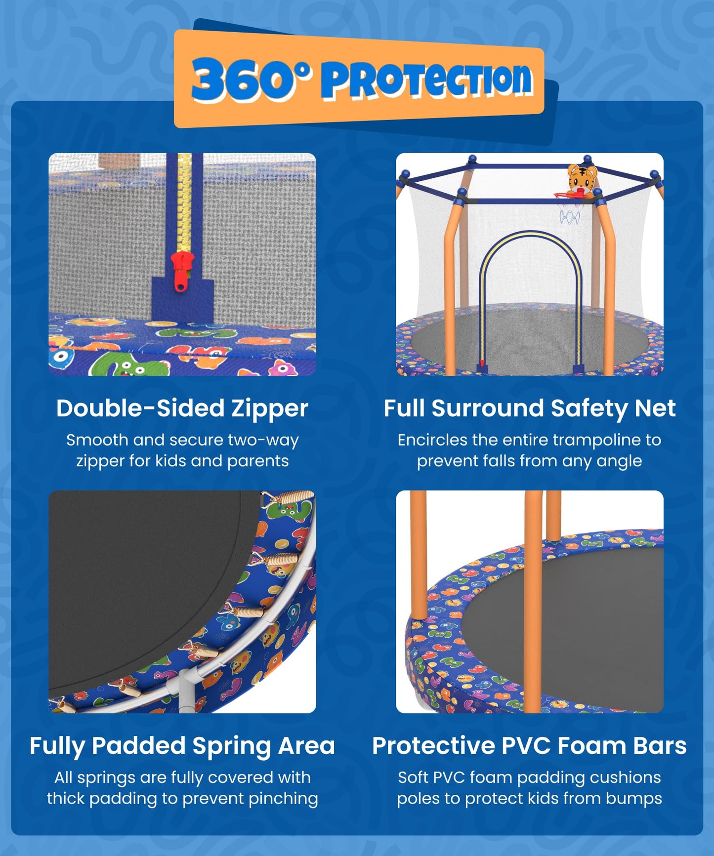 Mersco 55" Indoor Trampoline for Kids, Mini Indoor & Outdoor Small Toddler Trampoline with Net and Basketball Hoop,Birthday Gifts for Boy and Girl, 440lbs Capacity, Age 1-8