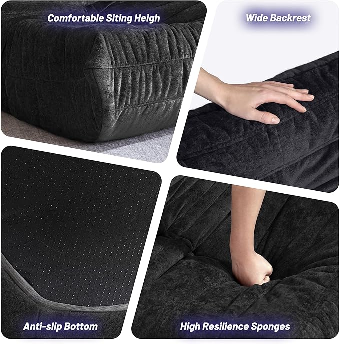 HABUTWAY Bean Bag Chair, Giant Bean Bag Chairs for Adults, Bean Bag Sofa with Filler Faux Fur, Memory Foam Bean Bag Couches Fireside Lazy Sofa for Living Room, Bedroom, Office (Black)