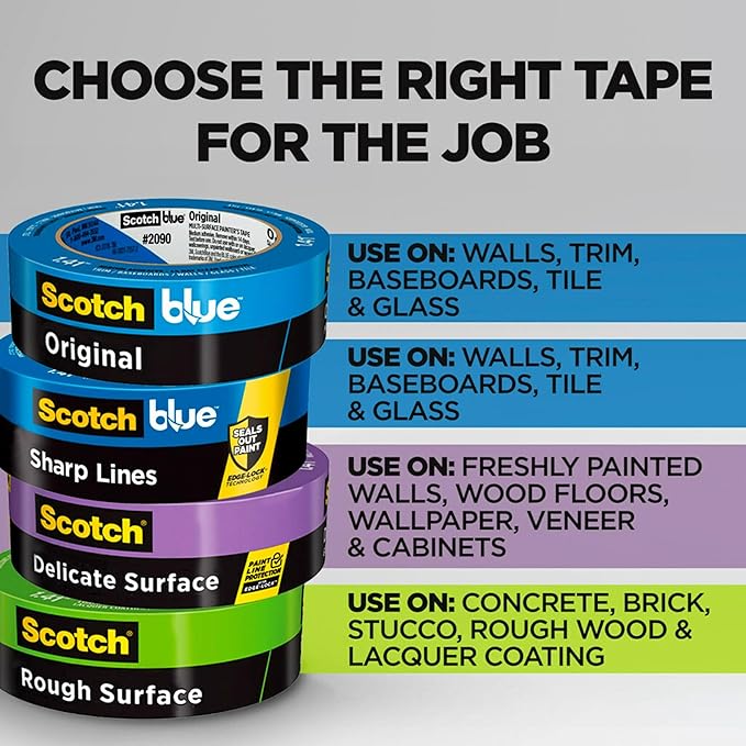 ScotchBlue Original Multi-Surface Painter's Tape, 1.41 Inches x 60 Yards, 4 Rolls, Blue, Paint Tape Protects Surfaces and Removes Easily, Multi-Surface Painting Tape for Indoor and Outdoor Use