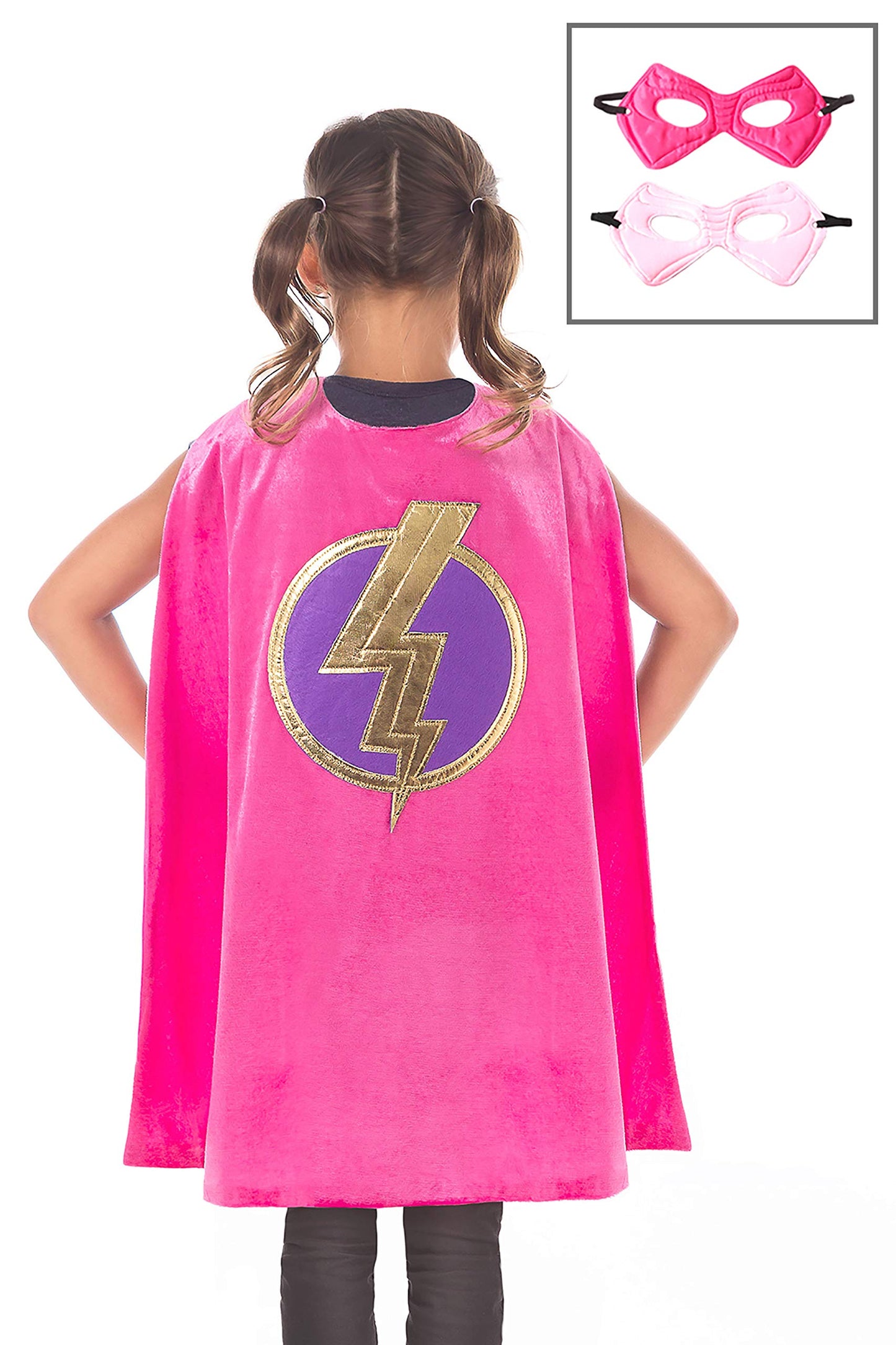 Little Adventures Super Hero Cape & Mask Set Costumes Age 3-8 (Pink Lightning) - Machine Washable Child Pretend Play and Party Dress-Up with No Glitter