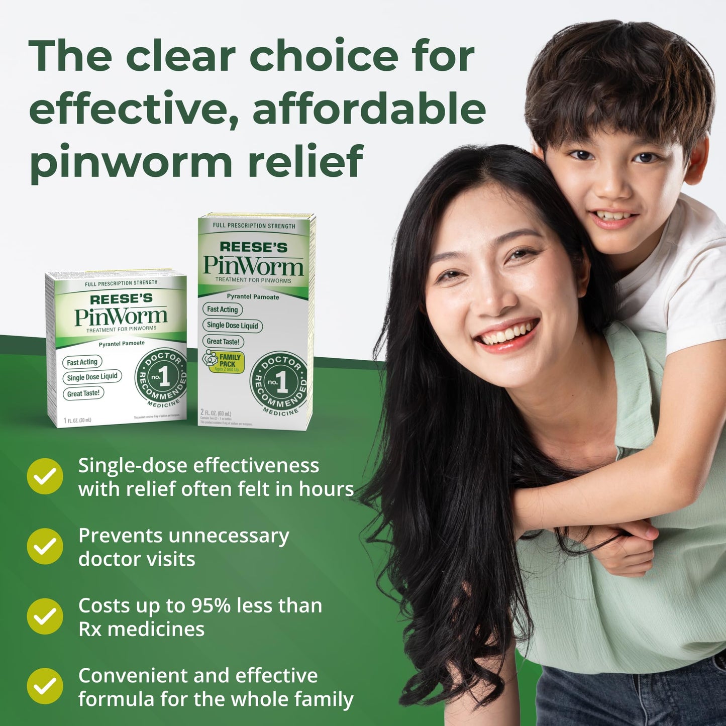 REESE'S PINWORM Medicine Liquid for Entire Family, Full Prescription Strength, 2 Oz, Pack of 2, #1 Doctor Recommended Single Dose Pyrantel Pamoate Dewormer for Adults & Kids Ages 2+, Banana Flavor
