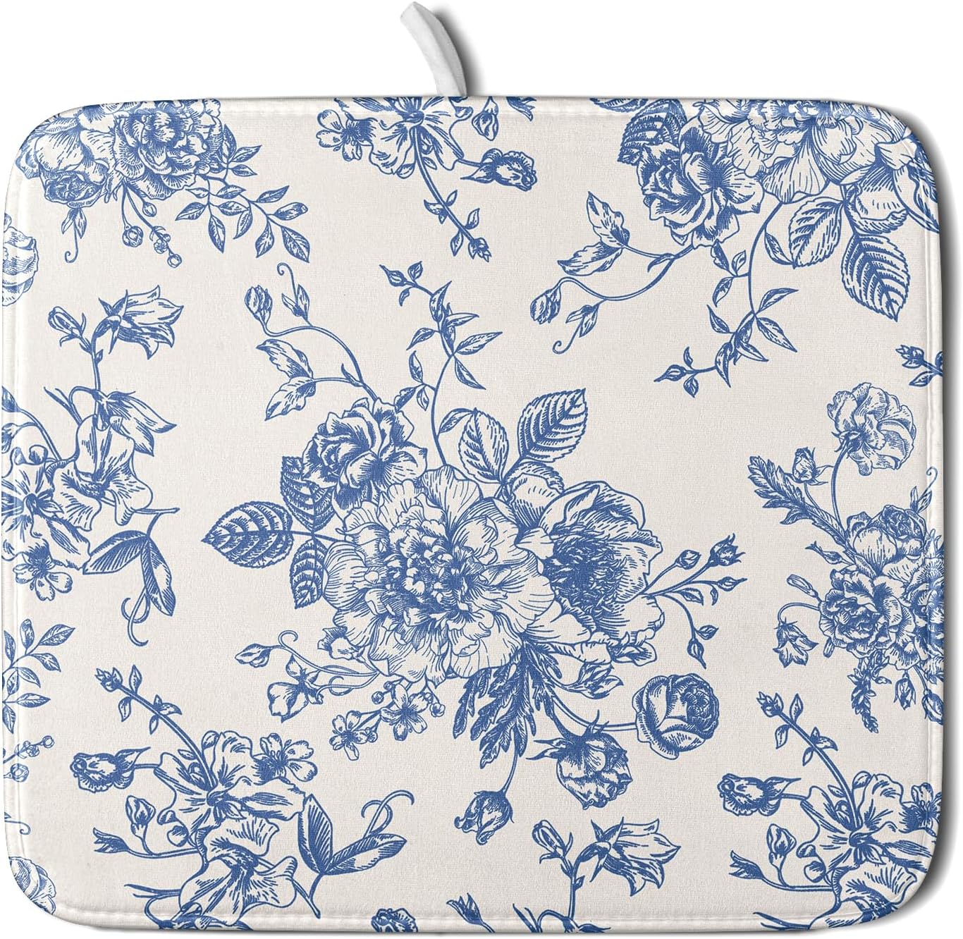 Vintage Blue Floral Dish Drying Mat for Kitchen Counter 16x18 Inch Chinoiserie Flowers Absorbent Reversible Microfiber Dish Pad Dish Drainer Rack Mats Countertops Protector Mat