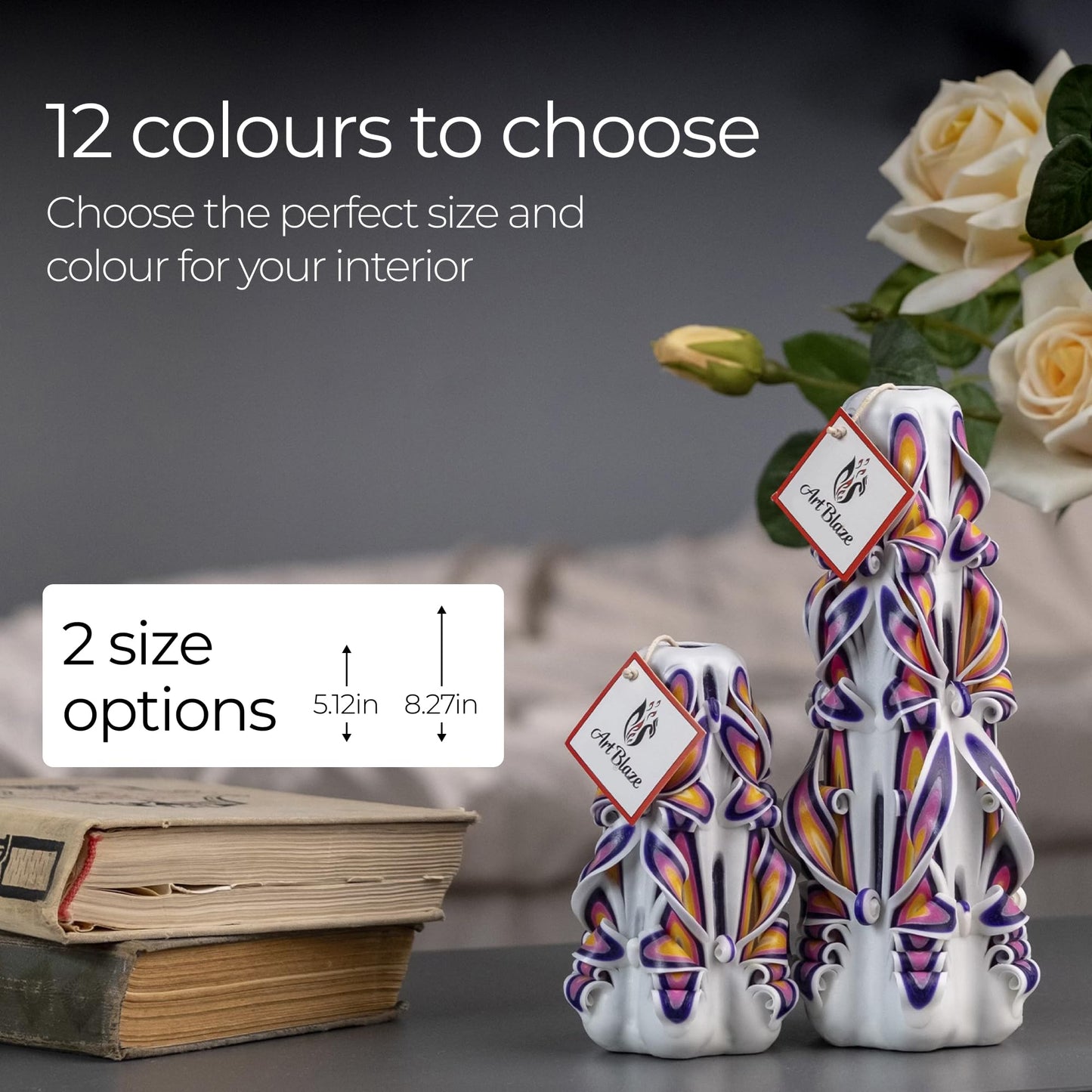Carved Candles - Handmade Long Burning Decorative Luxury Candles - Unscented - for Home Decor, Birthdays, Anniversaries, Romantic Occasions, Gifts for Women, Mother's Day Gift for Mom - Big White