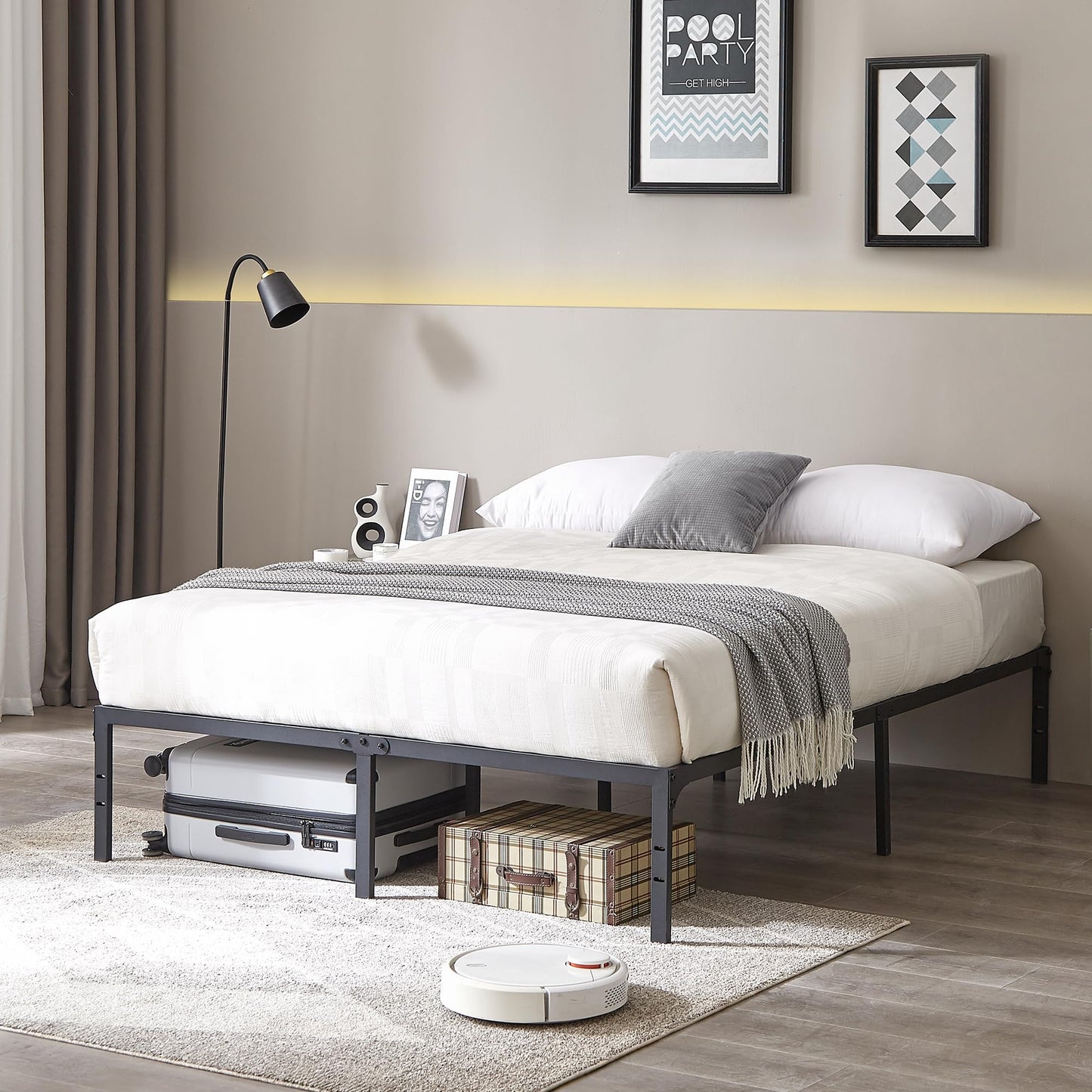 BedsPick Queen Bed Frame, 14 Inch Metal Platform Bed Frame Queen Size, Heavy Duty Sturdy Mattress Foundation, Noise Free, Easy Assembly, Steel Slats Support, No Box Spring Needed, Black