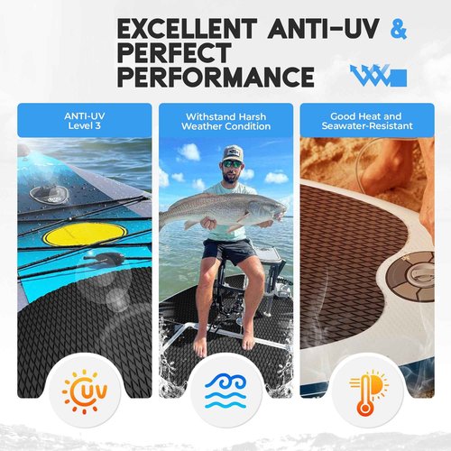 FOCEAN Boat Flooring - EVA Foam Boat Decking - Surfboard Traction Pads Self-Adhesive Sheet for Skateboard Skimboard RV Yacht Kayak, 94.5''x 23.6'', Black