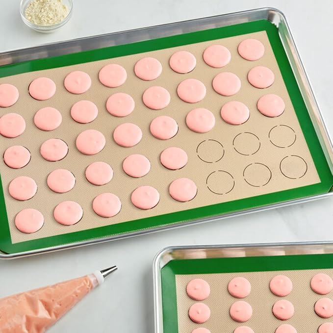 Silicone Macaron Baking Mat, Green, Full Size 16.5 x 24.5 Inch, 40 Circle Template, Non-Stick, Heavy-Duty 1mm Fiberglass, Commercial Baking Mat