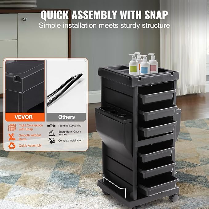 VEVOR Ultimate Trolley Cart, Salon Trolley with 6 Detachable Trays & Appliance Holder, Durable Salon Rolling Cart with Locking Casters for SPA & Beauty & Tattoo & Hairdressing