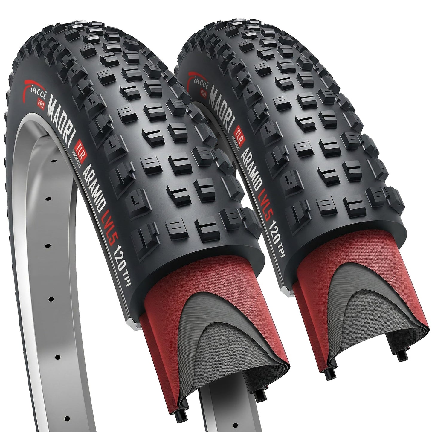 Fincci Maori Tubeless 29x2.4 Mountain Bike Tire - 2er Foldable Aramid MTB Tires 29 with 1mm Nylon Puncture Proof - 120 TPI Black 29 inch Tyre 62-622 for Electric, XC, Enduro, Hybrid Bicycles