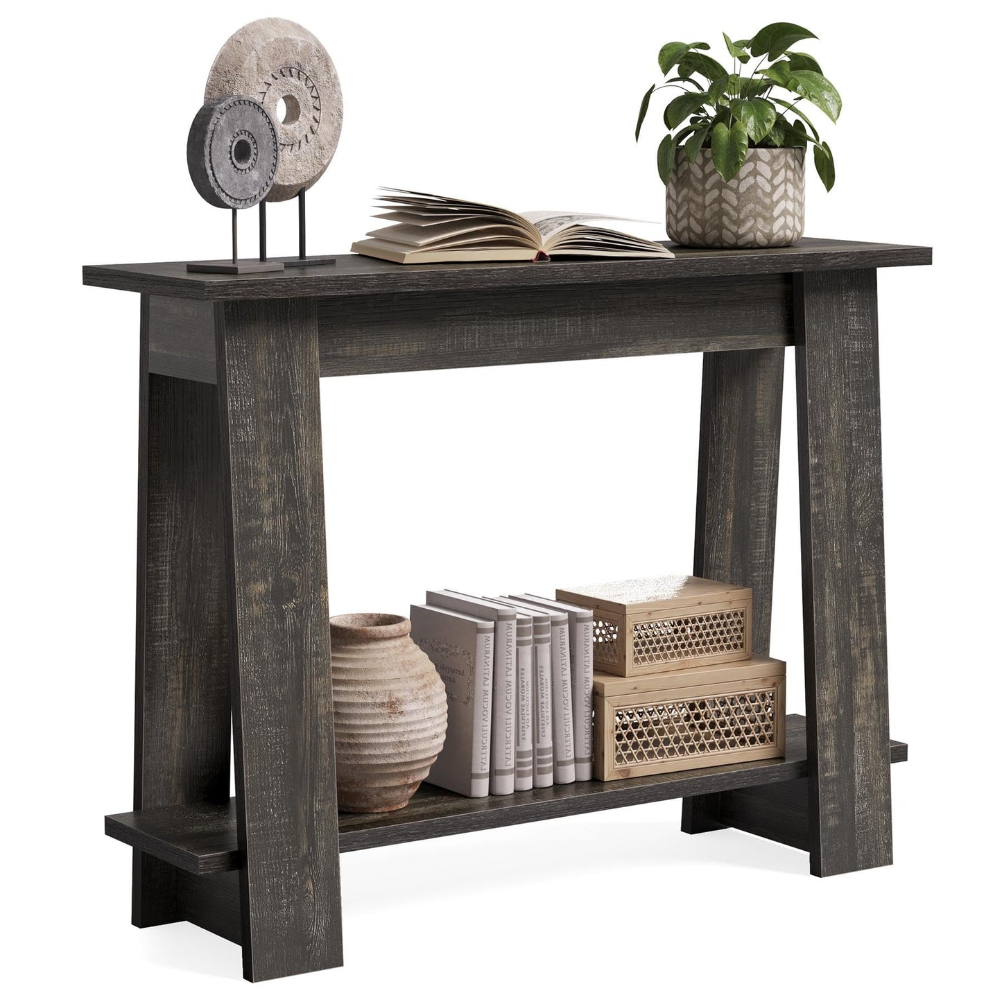 LITTLE TREE 41.3-Inch Console Table, 2-Tier Shelf, Small Sofa Table Behind The Couch, Accent Entryway Table for Living Room, Hallway, Entrance, Black