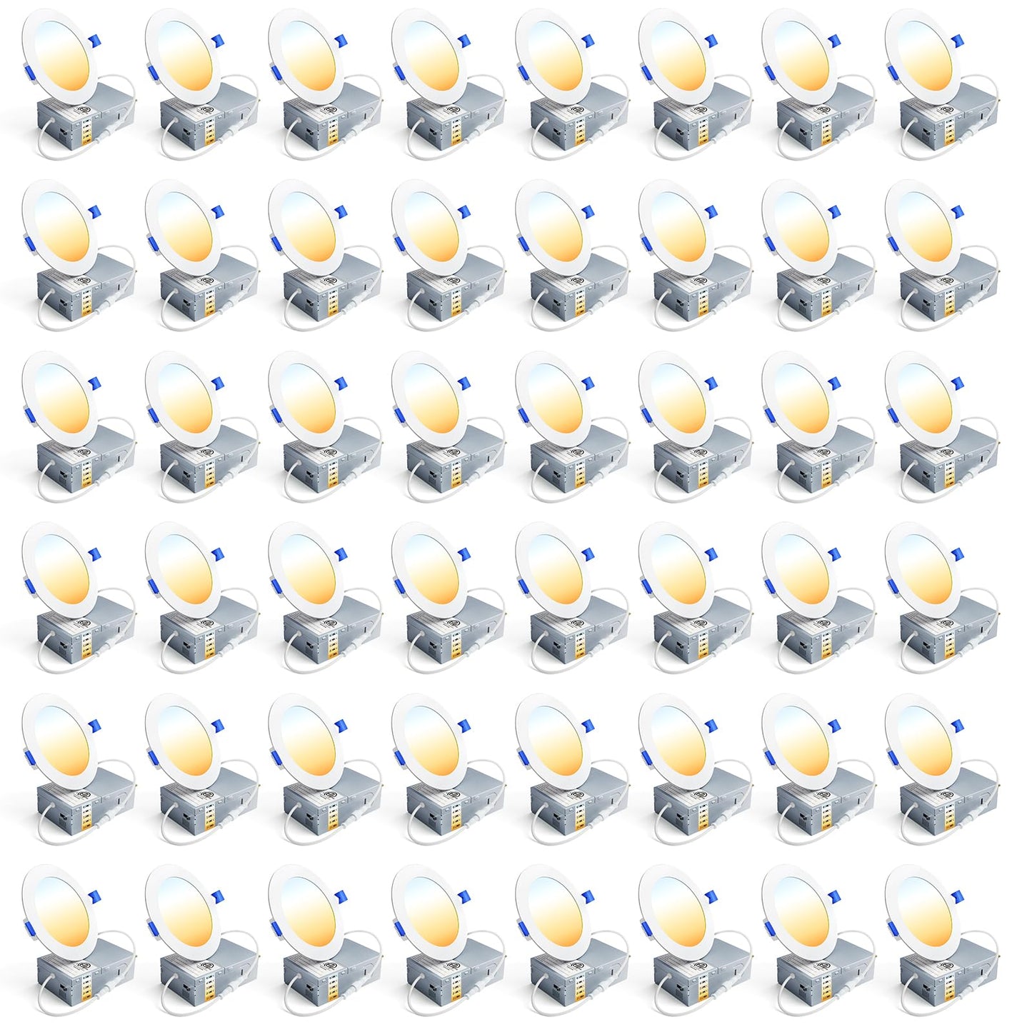 Ensenior 48 Pack 4 Inch LED Recessed Light, Dimmable, 2700K-5000K 5CCT, 750LM High Brightness, 9W 120V, Damp Rated, Ultra-Thin Canless Wafer Ceiling Light - ETL & FCC & IC