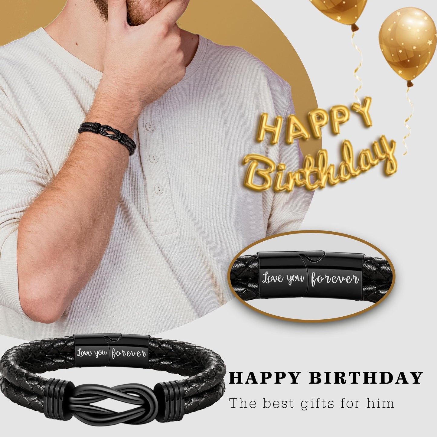21st Birthday Gifts for Him, Birthday Gifts for Boyfriend Leather Bracelets for Men 21 Year Old Son Grandson Nephew Cousin Bracelet Brother Birthday Gift