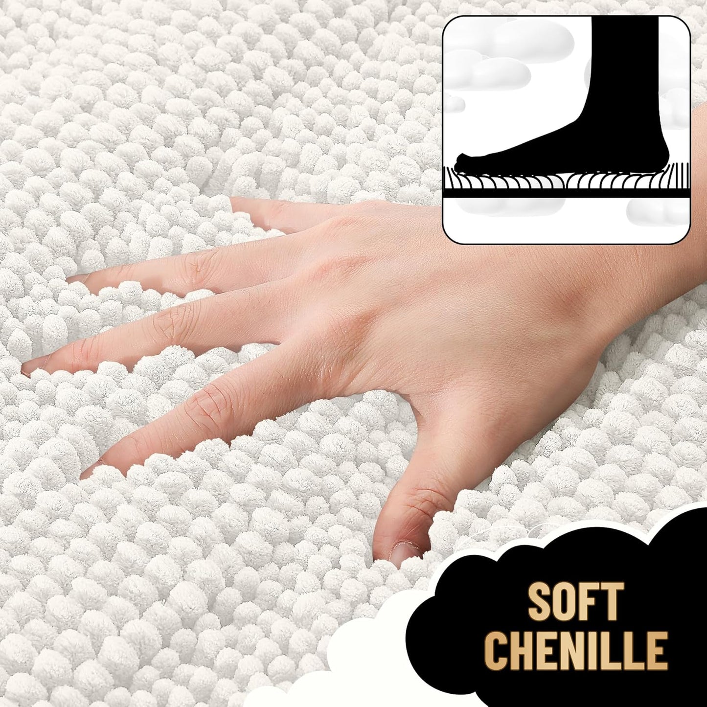 OLANLY Thick Bathroom Rugs 70x24, Extra Soft Absorbent Chenille Striped Bath Rugs, Rubber Backing, Machine Wash Dry, Bath Mats for Bathroom Floor, Tub and Shower, Home Decor Accessories, Ivory