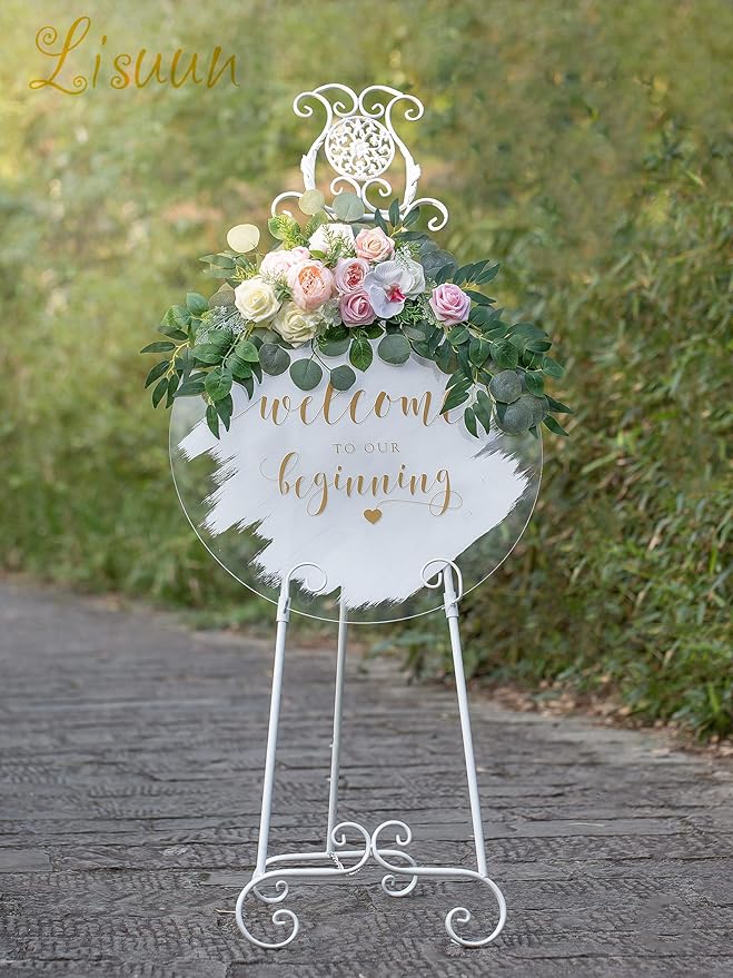 Wedding Arch Flowers, Artificial Floral Decor for Wedding Ceremony & Reception, Standard Size Large Flower Swag Set for Backdrop & Welcome Sign, Pack of 2 (Blush & Pink)