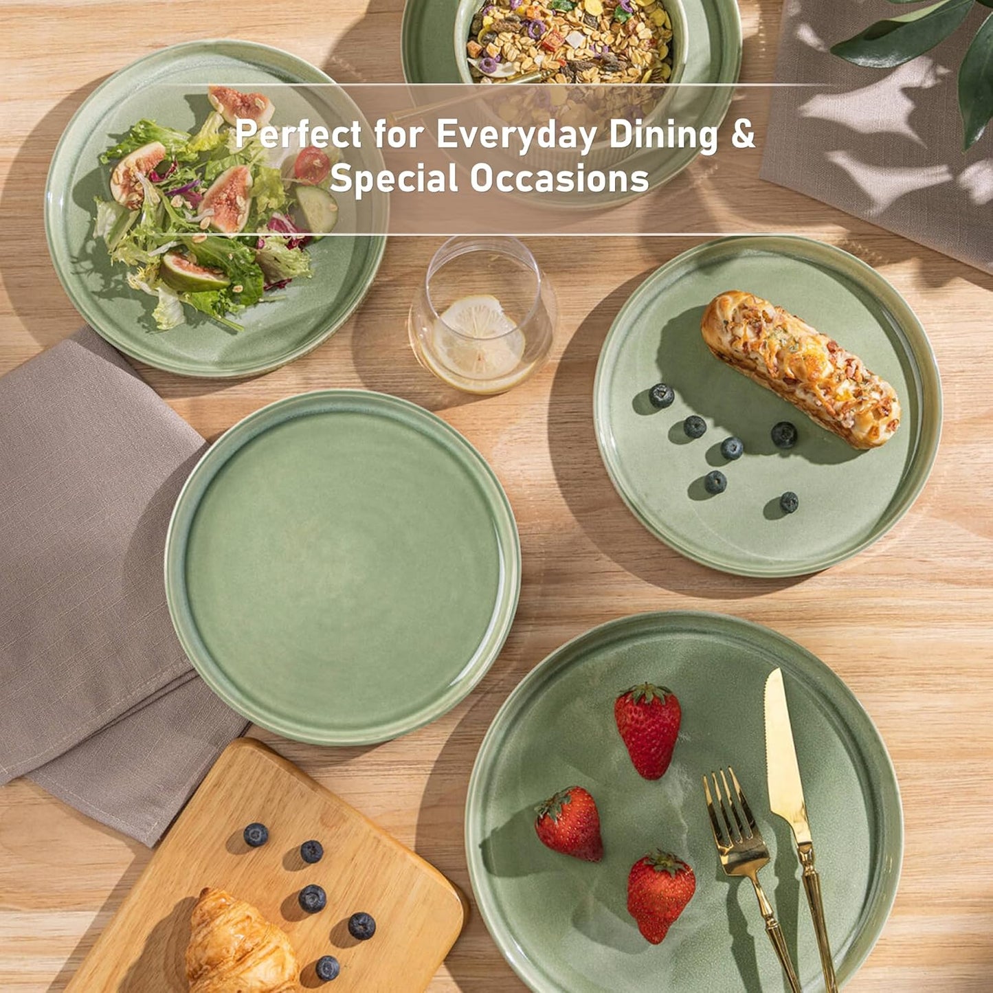 GBHOME Stoneware Dinnerware Sets for 4,Round Reactive Glaze Ceramic Plates and Bowls Set,Highly Scratch Resistant| Dishwasher & Microwave Safe Dishes Set,Service for 4(12Pcs)