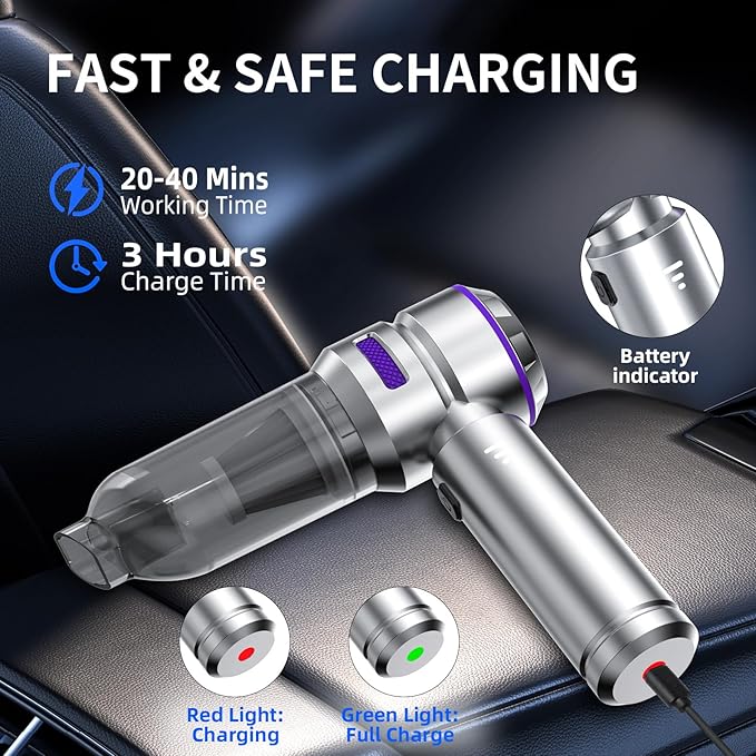 Car Vacuum Cleaner High Power - 22000PA Portable Car Vacuums 4 in 1 Compressed Air Duster & Air Blower & Pump Hand Held Vacuum Cordless with Brushless Motor for Cars Home Office